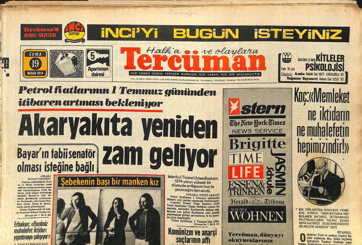 Ulus Gazetesi 19 Nisan 1974 - Türkiye Kupasının Son Ortağı Belli Oldu, Final Fenerbahçe-Bursaspor - Akaryakıta Yeniden Zam Geliyor GZ141232 - 1