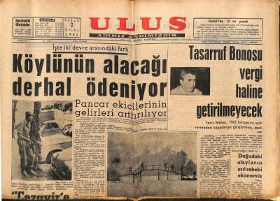 Ulus Gazetesi 2 Eylül 1962 - Tasarruf Bonosu Vergi Haline Getirilmeyecek GZ82263 - 1