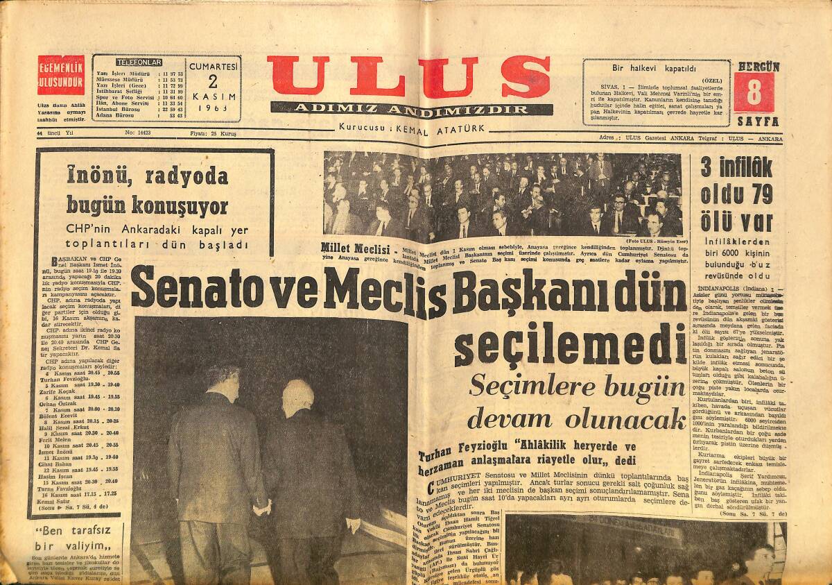 Ulus Gazetesi 2 Kasım 1963 - G. Vietnam'da Diem'e Karşı İhtilâl Yapıldı - Krom İhracı Kriz İçinde GZ150272 - 1