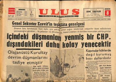 Ulus Gazetesi 2 Mayıs 1967 - Olağanüstü Kurultay Devrim Düşmanlarını Tasfiye Etmiştir GZ90334 - 1