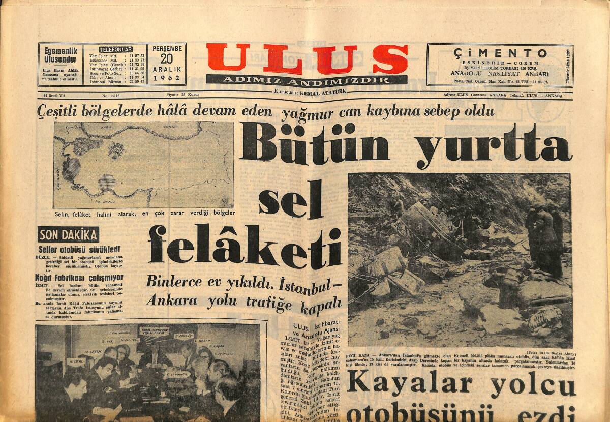 Ulus Gazetesi 20 Aralık 1962 - Kral Hüseyin'e Komplo - Mithatpaşa Stadının Bugünkü Perişan Hali GZ148556 - 1