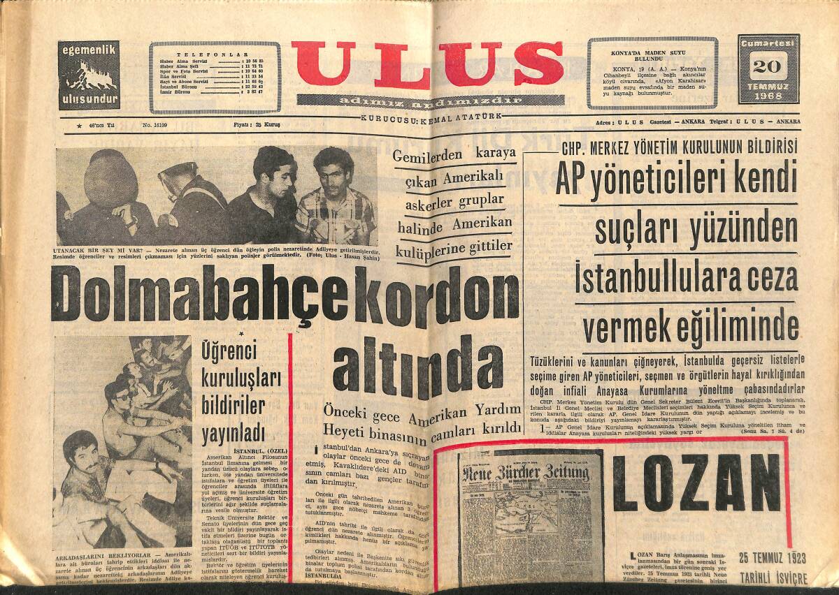 Ulus Gazetesi 20 Temmuz 1968 - Dolmabahçe Kordon Altında - Gina, Akdeniz'de Lüks Bir Yatta Film Çeviriyor GZ147254 - 1