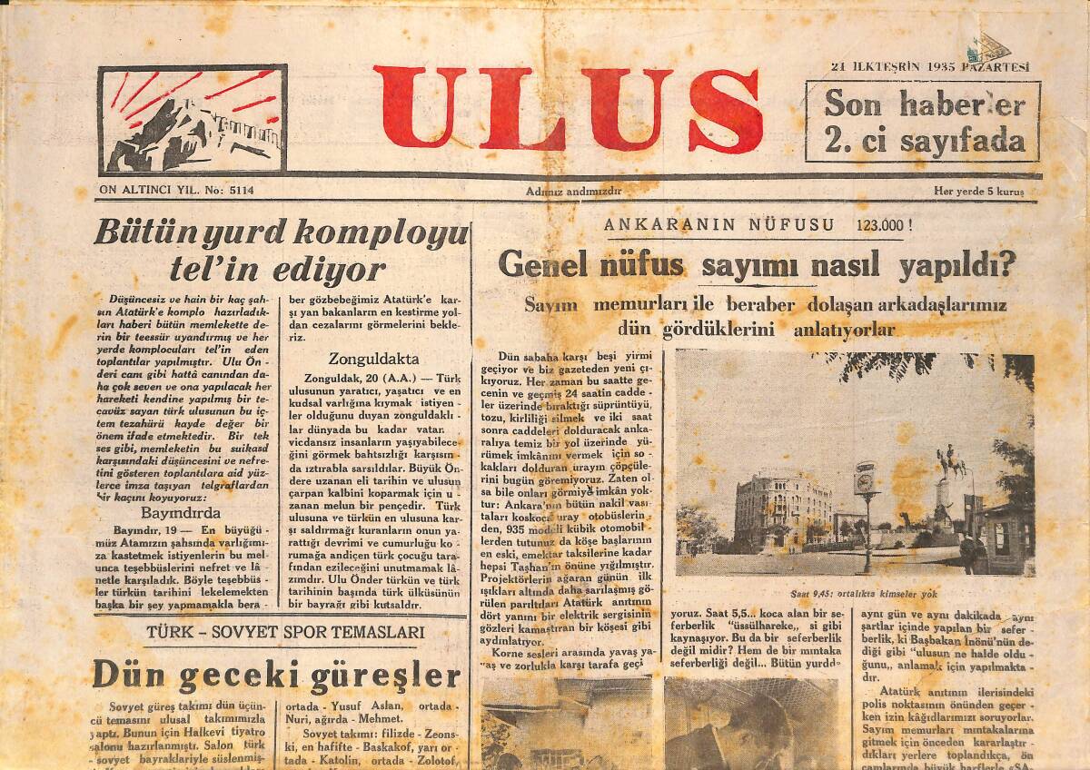 Ulus Gazetesi 21 Ekim 1935 - Genel Nüfus Sayımı Nasıl Yapıldı ? GZ146703 - 1