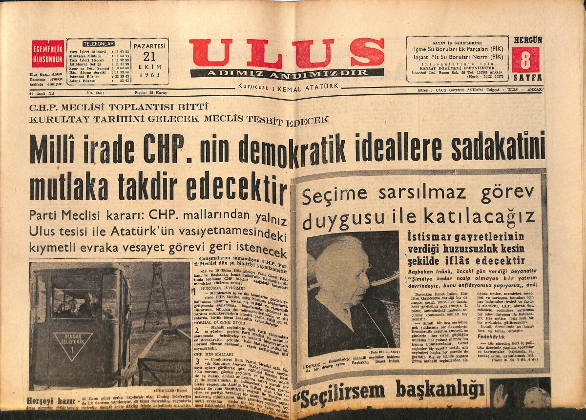 Ulus Gazetesi 21 Ekim 1963 - Cezayir Sınırına Yığınak Yapılıyor - Hasköyde Bir Cami Dün İbadete Açıldı GZ152492 - 1