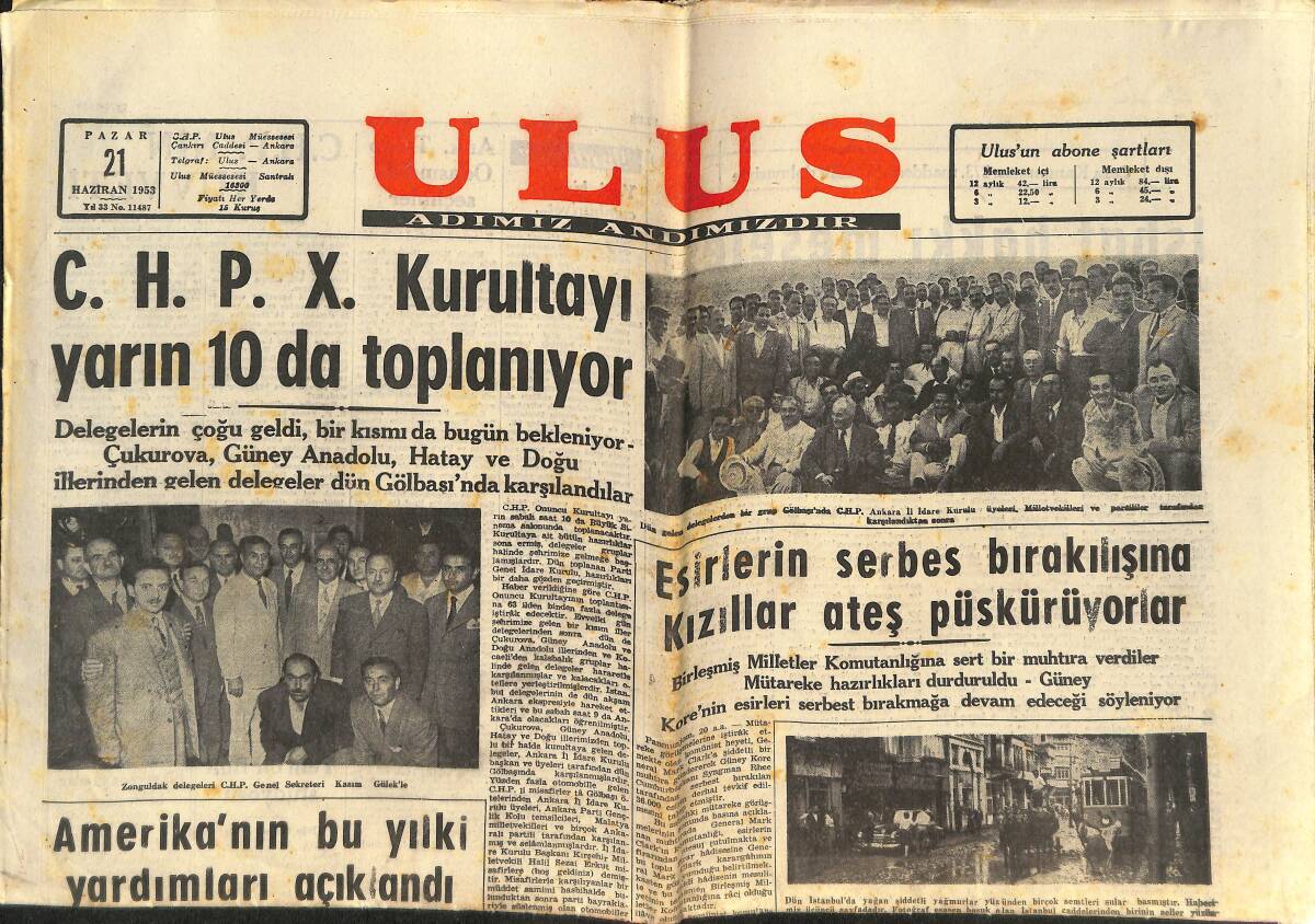 Ulus Gazetesi 21 Haziran 1953 - Amerika'nın Bu Yılki Yardımları Açıklandı - Ayten Akyol 953 Türkiye Güzeli Oldu GZ146654 - 1