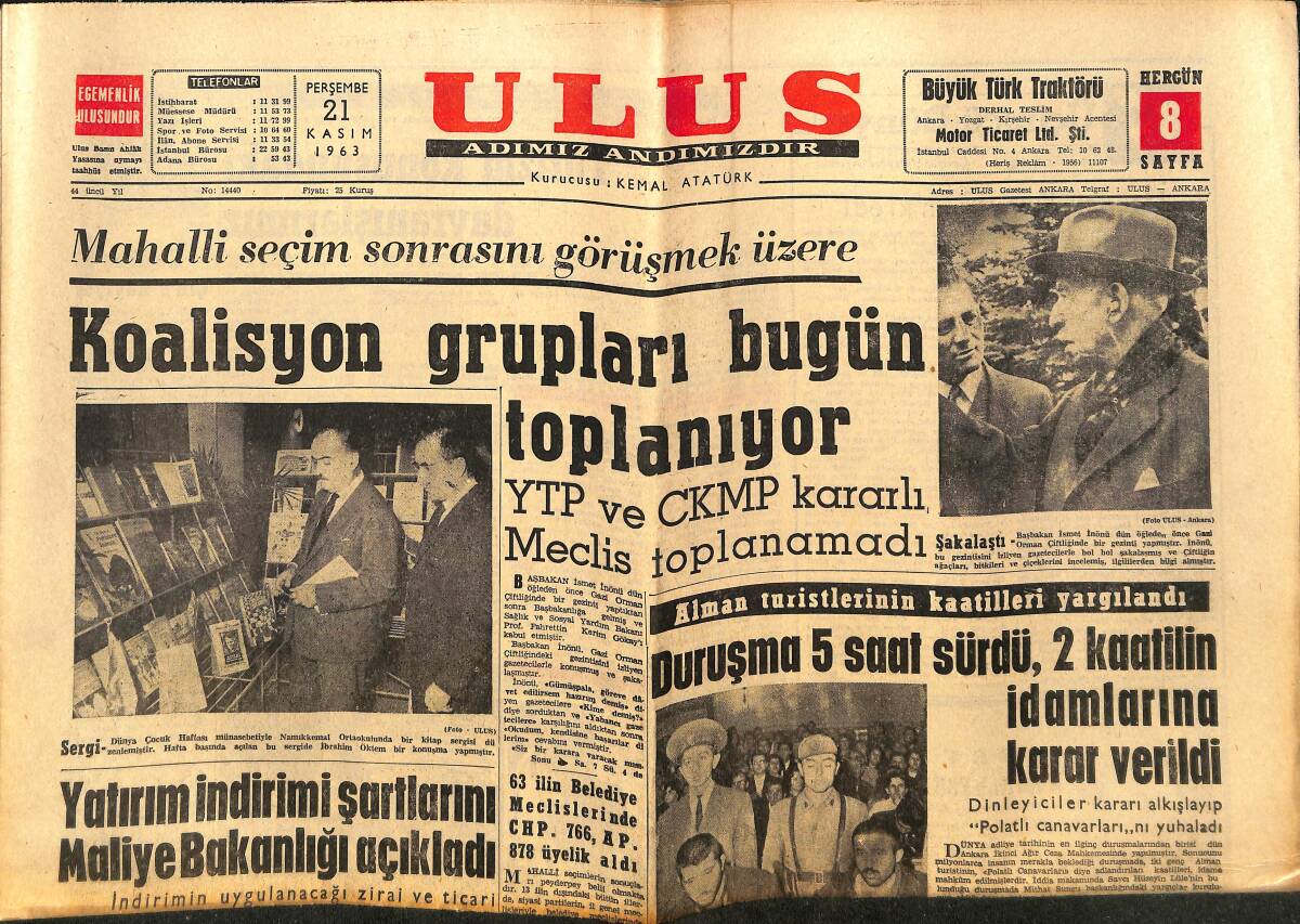 Ulus Gazetesi 21 Kasım 1963 - Fenerbahçe Naci'yi Beyoğluspor'a Verdi - Koalisyon Grupları Bugün Toplanıyor GZ150289 - 1