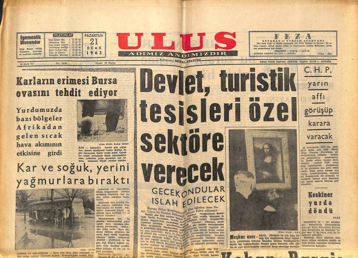 Ulus Gazetesi 21 Ocak 1963 - Galatasaray Ve Milan Mağlup Oldular - Ankaragücü İle Hacettepe Puanları Paylaştı GZ150751 - 1
