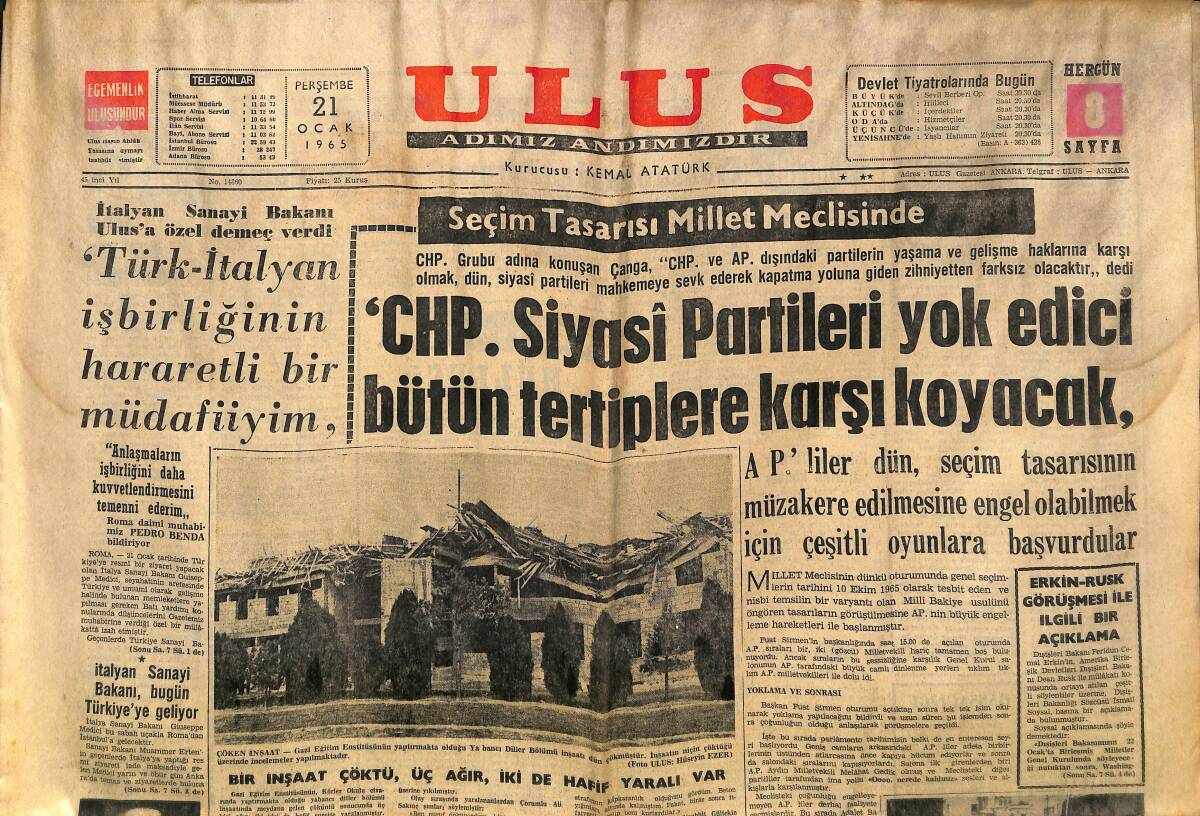 Ulus Gazetesi 21 Ocak 1965 - Churchill'in Cenaze Hazırlığı Başladı - İtalyan Sanayi Bakanı , Bugün Türkiye'ye Geliyor GZ149948 - 1