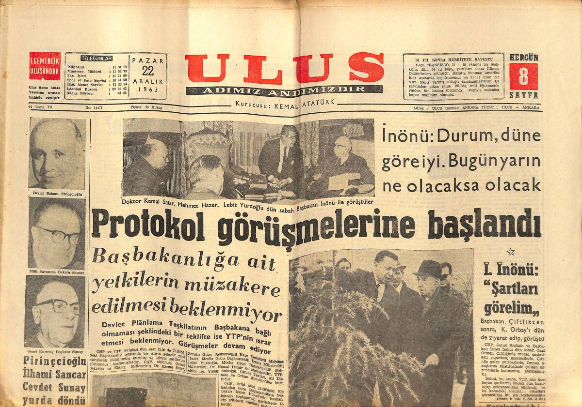 Ulus Gazetesi 22 Aralık 1963 - Liz Ve Burton Nihayet Evleniyorlar - Kıbrıs'ta 4 Türk Vuruldu GZ150352 - 1