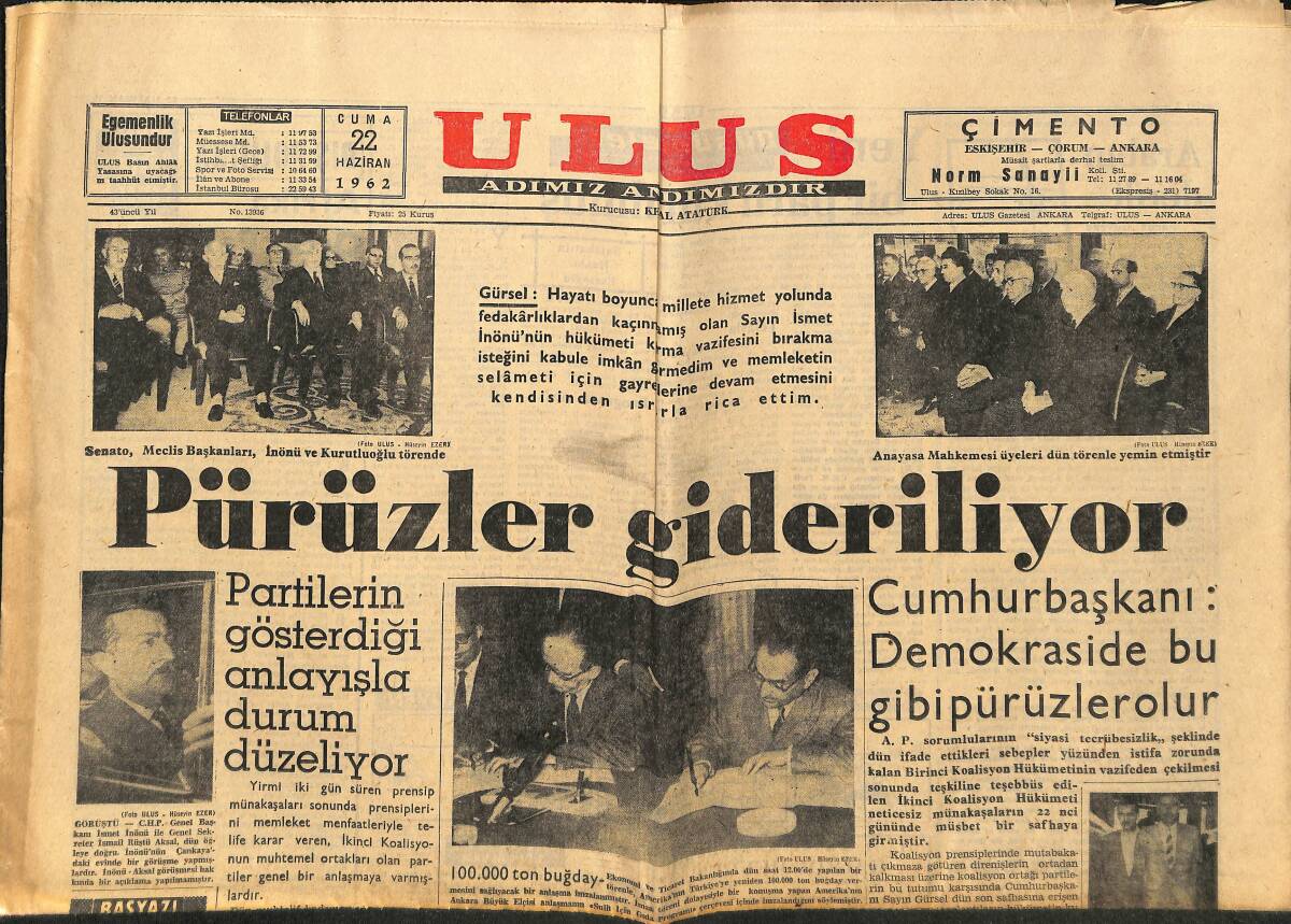 Ulus Gazetesi 22 Haziran 1962 - K. Çin Quemoy , Matsu Ve Formaza Adaları Karşısına Yığınak Yapıyor GZ148659 - 1