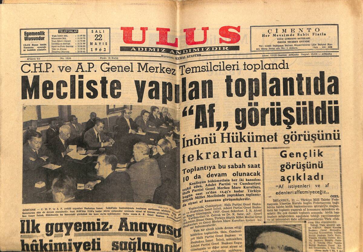 Ulus Gazetesi 22 Mayıs 1962 - Stanley Mathews Bu Gece Ankara'da - Gençler Birliği Türkiye'nin En İyi Futbol Oynayan Takımı GZ148583 - 1