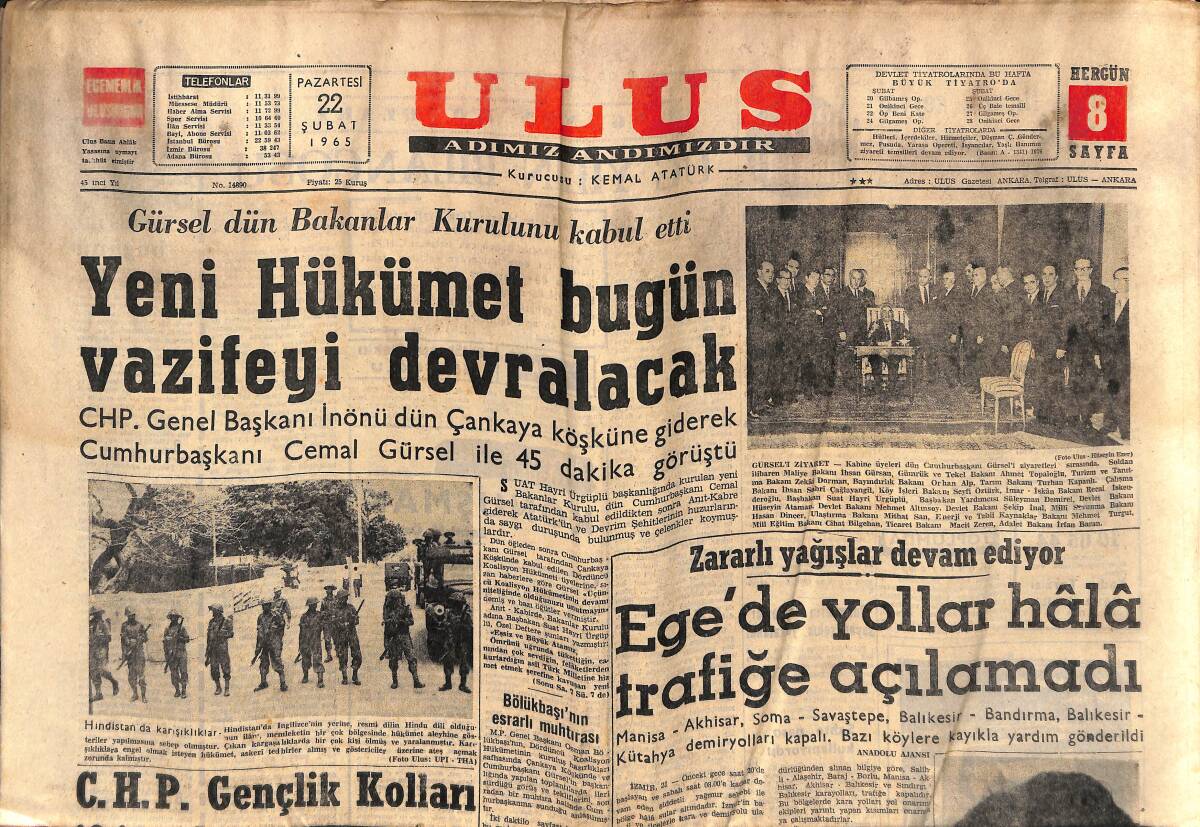 Ulus Gazetesi 22 Şubat 1965 - Türkiye Kupasının Çetin Maçında Kaptanlar Ertan Ve Metin Oktay - Gizli Ajan James Bond GZ151572 - 1