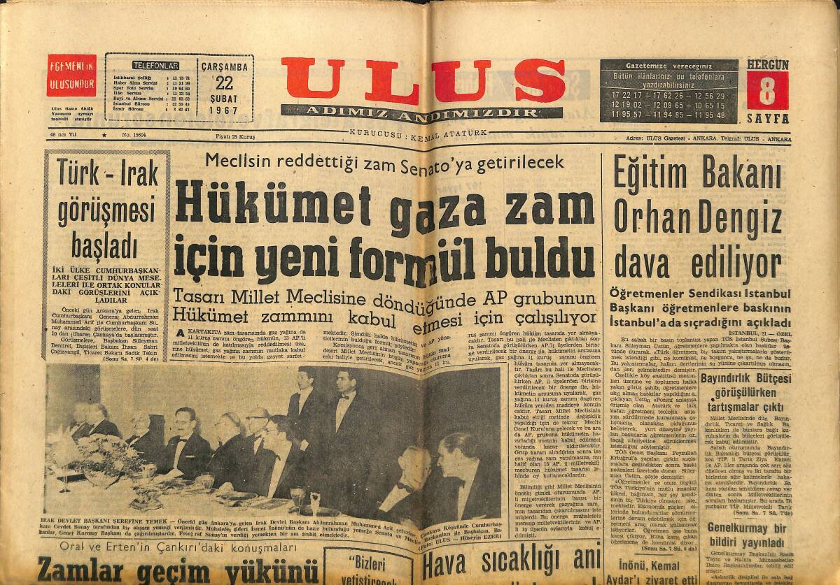 Ulus Gazetesi 22 Şubat 1967 - Galatasaraylı Turgay Evlendi - Türk-Irak Görüşmesi Başladı GZ150560 - 1