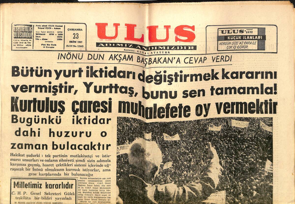Ulus Gazetesi 23 Ekim 1957 - D.P'liler Üniversite Sitesine Hücum Ettiler GZ150684 - 1