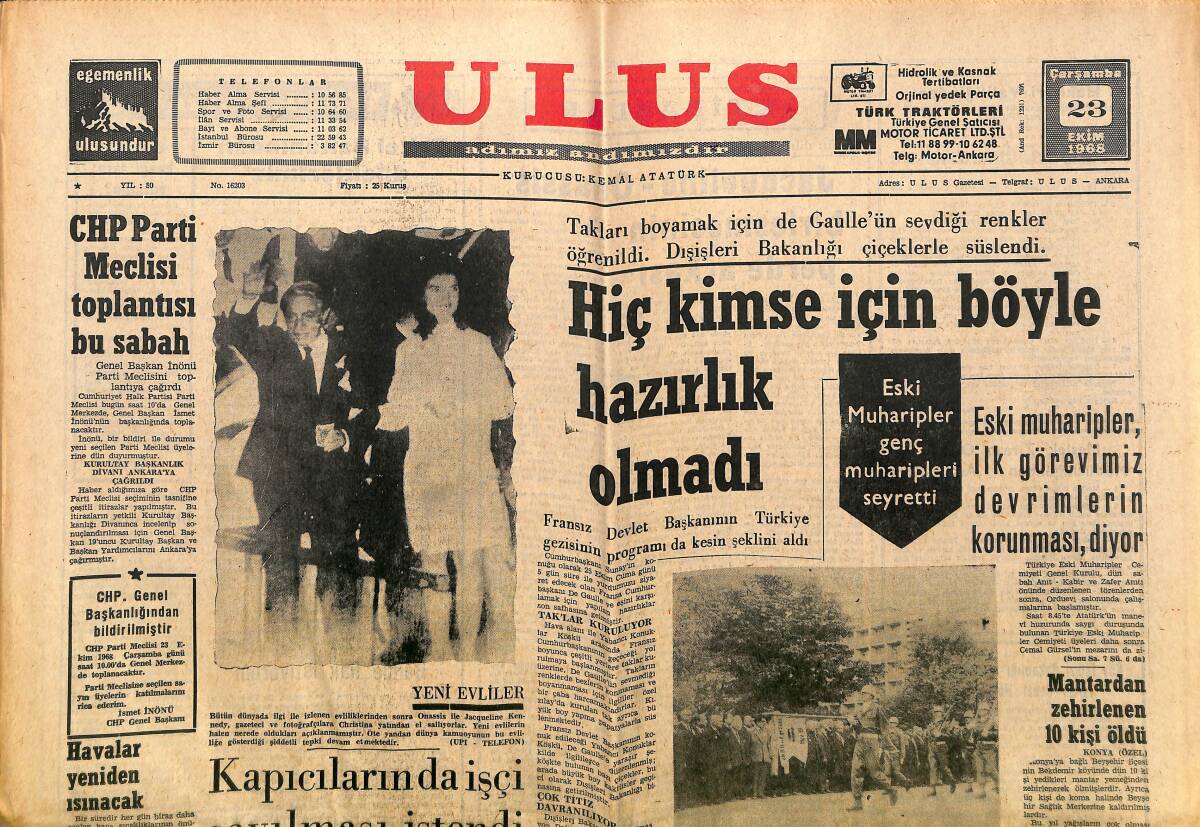 Ulus Gazetesi 23 Ekim 1968 - Uzay Yolcuları Döndü - Giresun Köylüleri Yolsuzluk Acısını Yüreğinde Duyuyor GZ150703 - 1