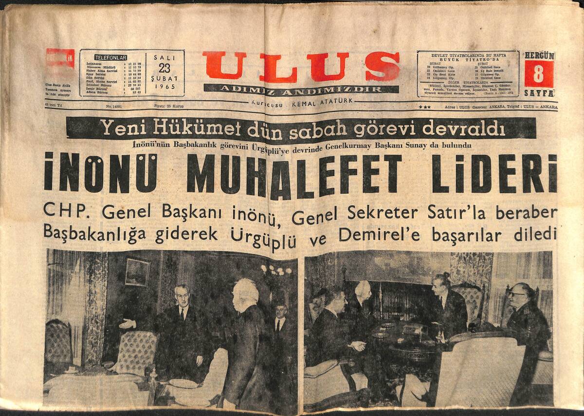 Ulus Gazetesi 23 Şubat 1965 - Müslüman Zenci Lider Malcolm-X Öldürüldü - İnönü Muhalefet Lideri GZ151573 - 1