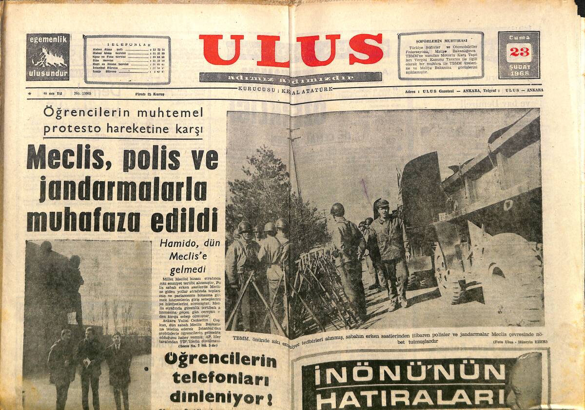 Ulus Gazetesi 23 Şubat 1968 - Galatasaraylı Ergün 45 Gün Ceza Aldı - Hamido, Dün Meclise Gelmedi GZ150784 - 1