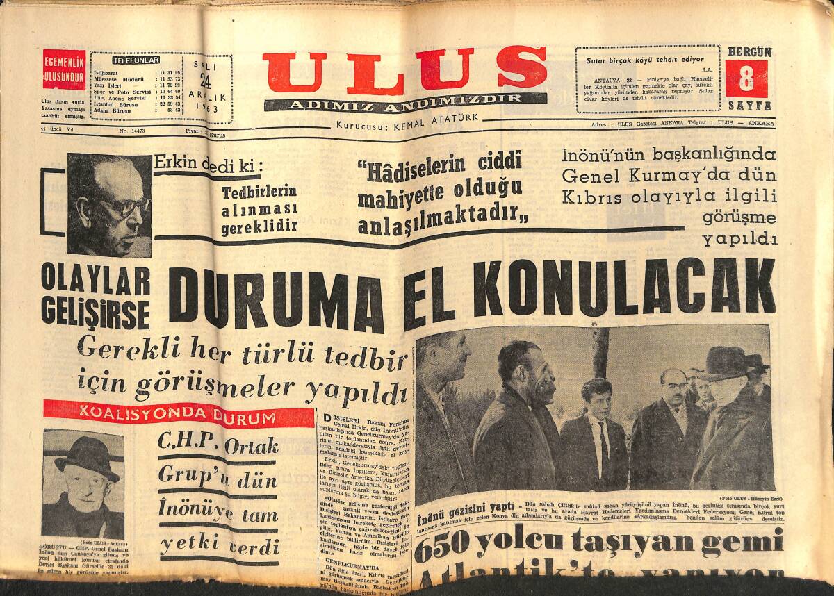 Ulus Gazetesi 24 Aralık 1963 - Elizabeth Taylor Ve Richard Burton Evlenecekler - İnönü Gezisini Yaptı GZ150354 - 1