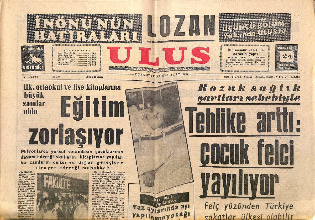 Ulus Gazetesi 24 Haziran 1968 - Fransa'da Dün Seçim Yapıldı - Eğitim Zorlaşıyor GZ150707 - 1