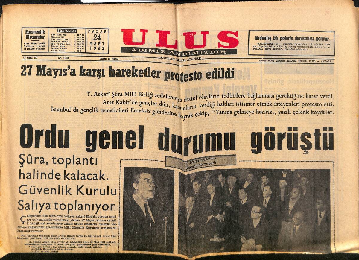 Ulus Gazetesi 24 Mart 1963 - Beşiktaş Beraberliği Son Dakikada Kurtardı Ordu Genel Durumu Görüştü GZ150711 - 1