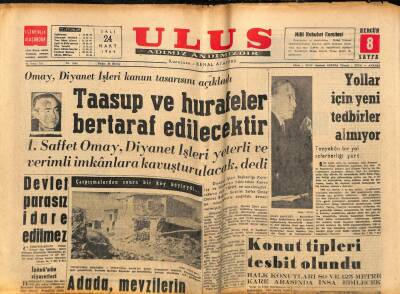 Ulus Gazetesi 24 Mart 1964 - Omay , Diyanet İşleri Kanun Tasarısını Açıkladı GZ90351 - 1