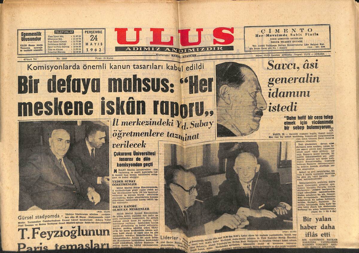Ulus Gazetesi 24 Mayıs 1962 - Göl Gazinosu Zeki Müren Afişi GZ148453 - 1