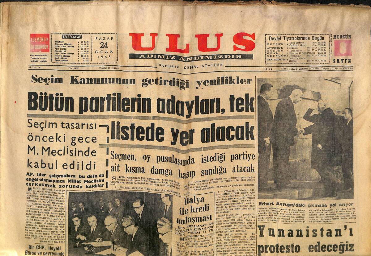 Ulus Gazetesi 24 Ocak 1965 - Churchill'in Durumu Daha da Vahimleşti - Yunanistan'ı Protesto Edeceğiz GZ149949 - 1