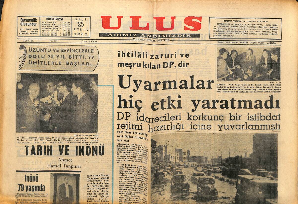 Ulus Gazetesi 25 Eylül 1962 - Tarih Ve İnönü - Pek Çok Moğol Cengiz Han'dan Kalma Çadırlarda Yaşamakta GZ148558 - 1