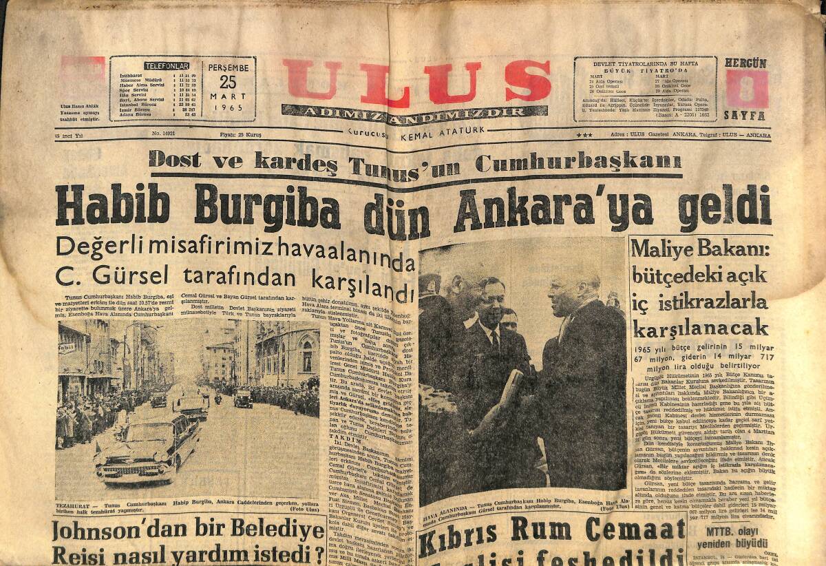 Ulus Gazetesi 25 Mart 1963 - Kıbrıs Rum Cemaat Meclisi Feshedildi - Faruk İçin Ağlıyor - Gemini Denemesi Başarılı Bitti GZ151637 - 1