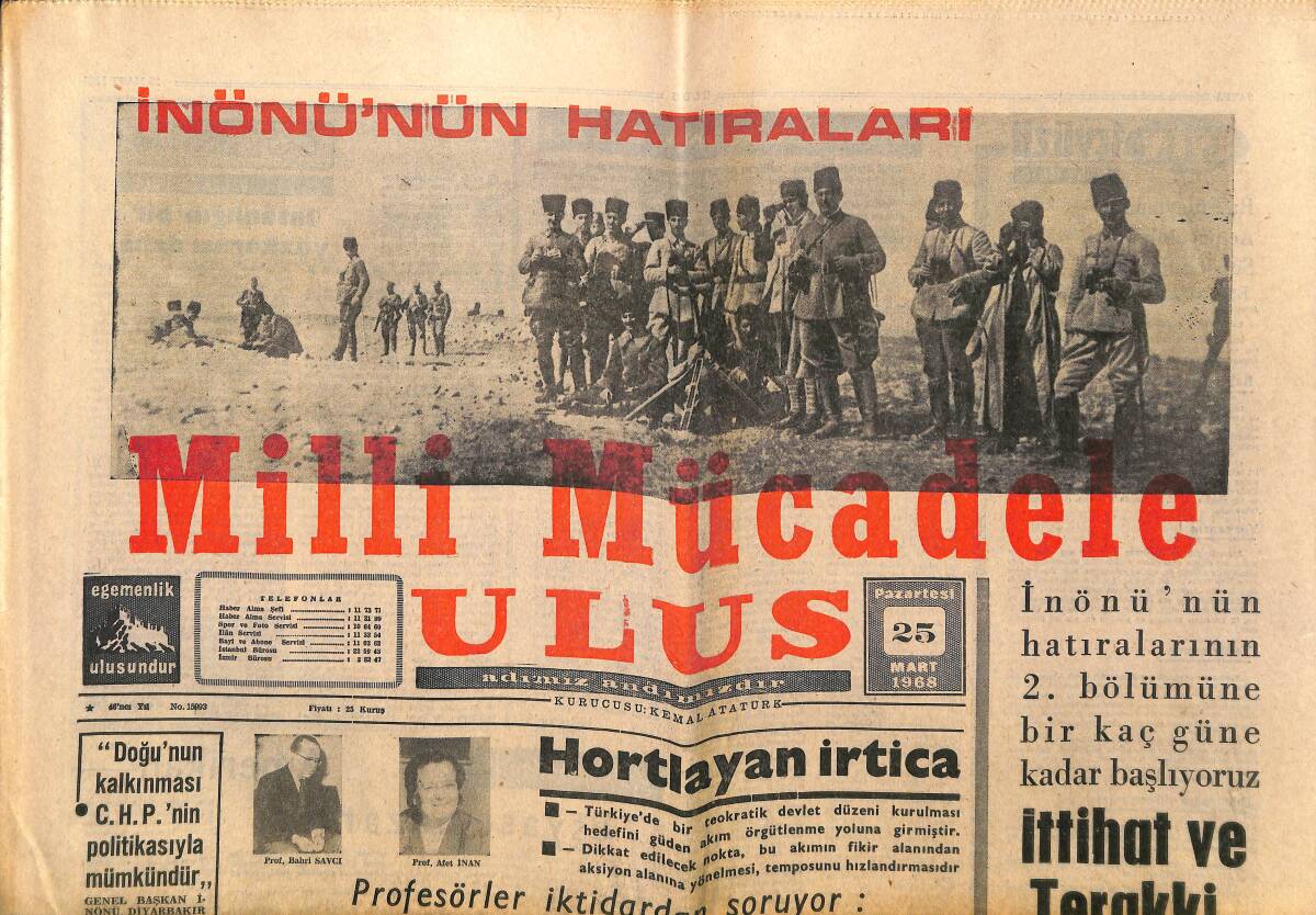 Ulus Gazetesi 25 Mart 1968 - Baskette Galatasaray Beşiktaş'ı Yendi - Enver Paşa Ve İnönü GZ150709 - 1