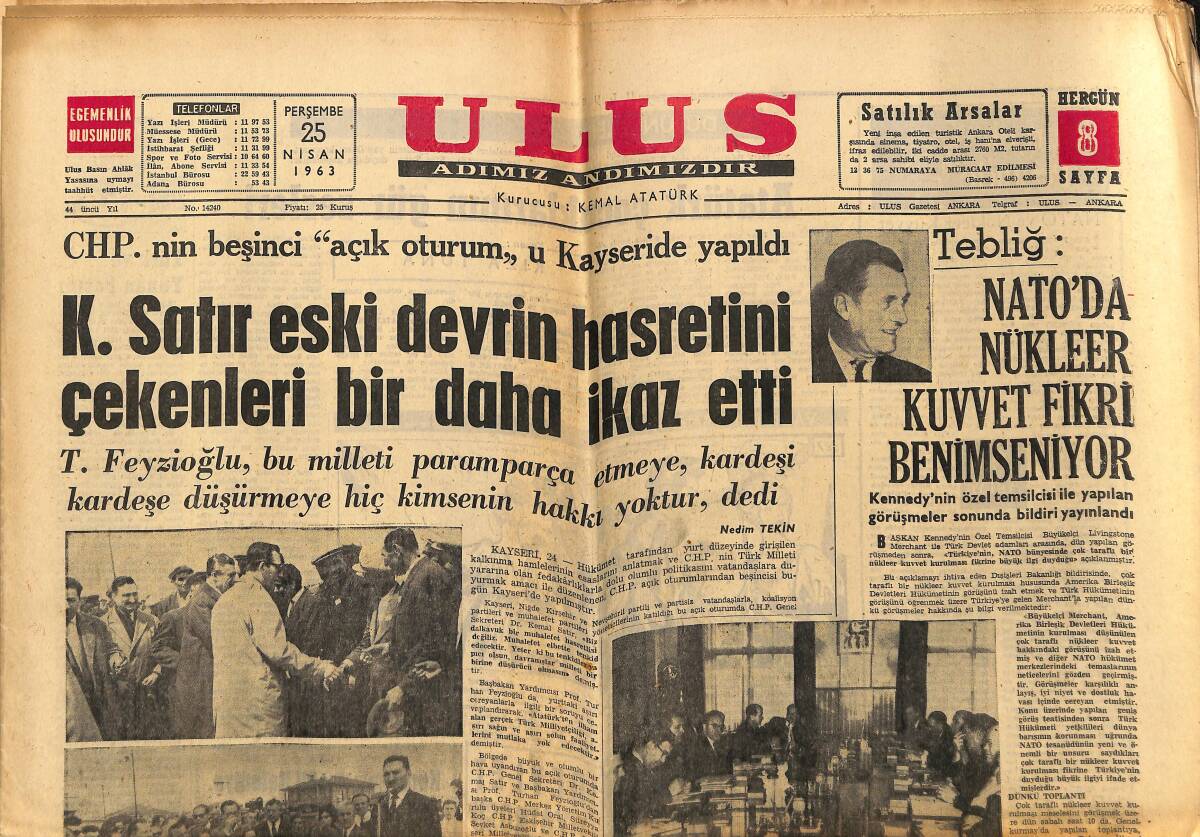 Ulus Gazetesi 25 Nisan 1963 - Fenerbahçe Ve Galatasaray Golsüz Berabere Kaldı - Süreyya Sinema Yıldızı Olabilir Mi GZ148574 - 1