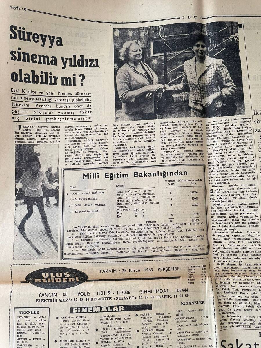 Ulus Gazetesi 25 Nisan 1963 - Fenerbahçe Ve Galatasaray Golsüz Berabere Kaldı - Süreyya Sinema Yıldızı Olabilir Mi GZ148574 - 2