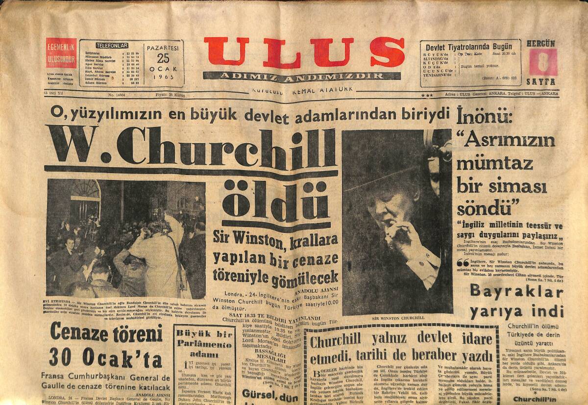 Ulus Gazetesi 25 Ocak 1965 - W. Churchill Öldü - Güney Vietnam'da Siyasi Durum Gerginleşiyor GZ149950 - 1