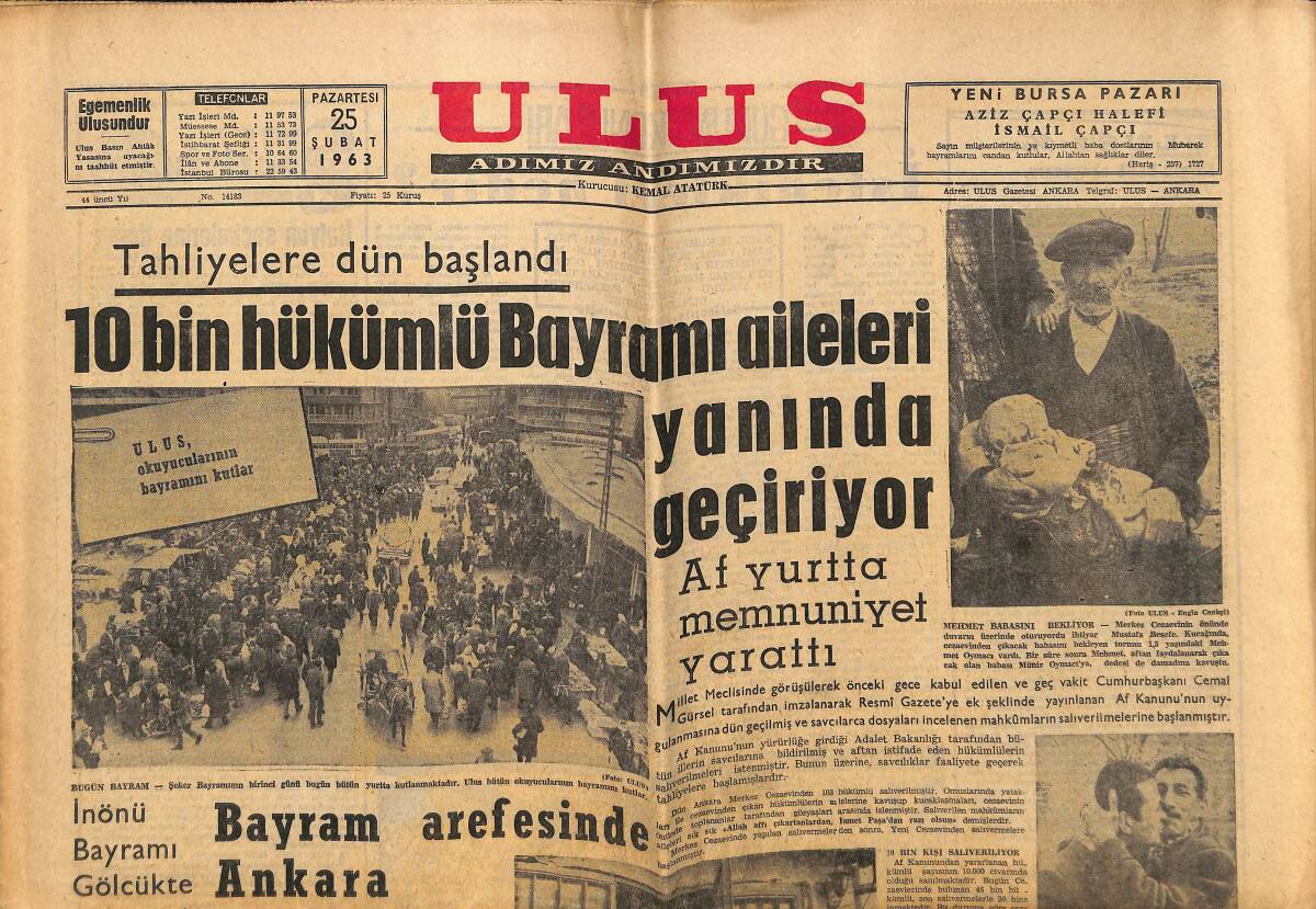 Ulus Gazetesi 25 Şubat 1962 - Metinsiz Galatasaray Başarı Gösteremedi - Bayram Arefesinde Ankara Hareketli GZ148572 - 1