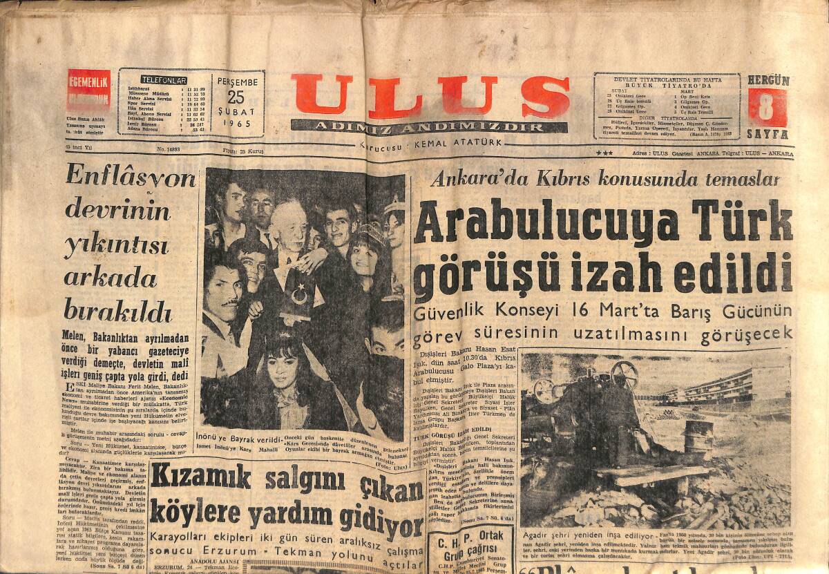 Ulus Gazetesi 25 Şubat 1965 - Arabulucuya Türk Görüşü İzah Edildi - Martin Luther King'i Öldürmek İstemişler GZ151575 - 1