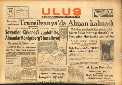 Ulus Gazetesi 26 Ekim 1944 - Transilvanyada Alman Kalmadı GZ71232 - 1