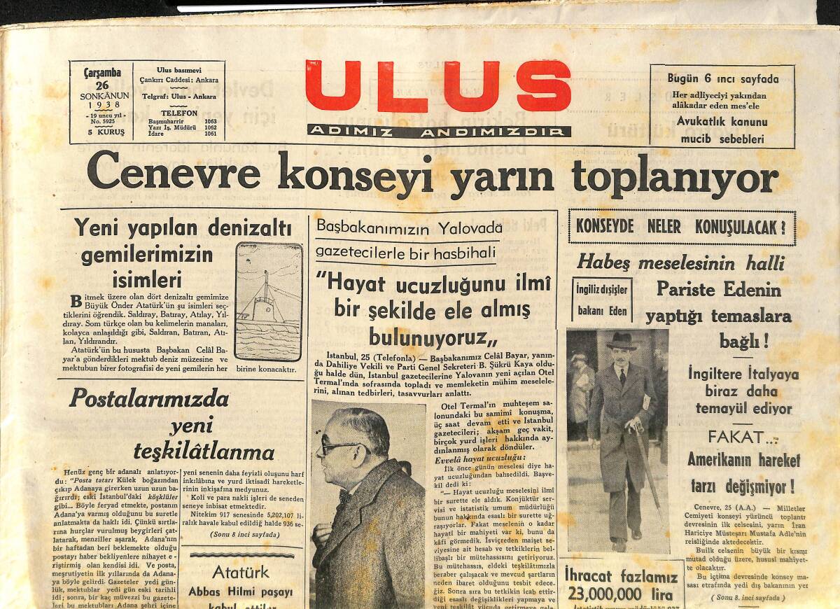 Ulus Gazetesi 26 Ocak 1938 - Cenevre Konseyi Yarın Toplanıyor - Çin Kıtaları Vuhuya Şiddetle Hücum Ettiler GZ147655 - 1