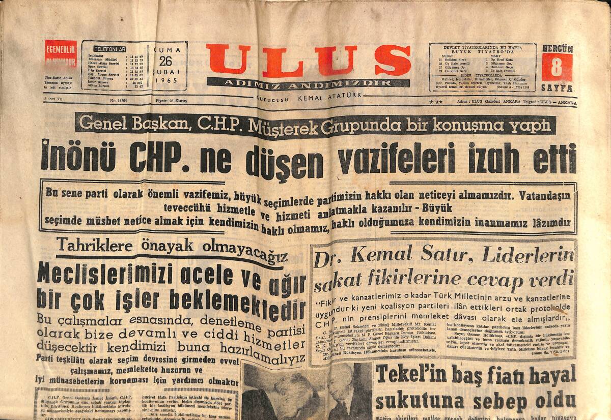 Ulus Gazetesi 26 Şubat 1965 - Malcolm X'in Karısı Morgda - Marcolm X'in Cenazesi Harlem'de Teşhir Edilecek GZ151576 - 1