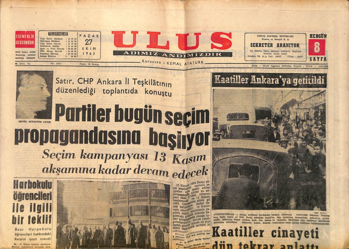 Ulus Gazetesi 27 Ekim 1963 - Harbokulu Öğrencileri İle İlgili Bir Teklif - Beşiktaş Ve Galatasaray Çalıştılar GZ152496 - 1