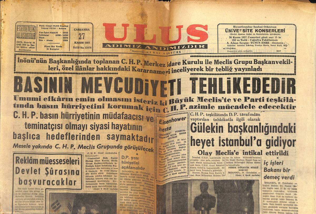 Ulus Gazetesi 27 Kasım 1957 - Bulganin Menderes'e İki Mesaj Gönderdi GZ150570 - 1