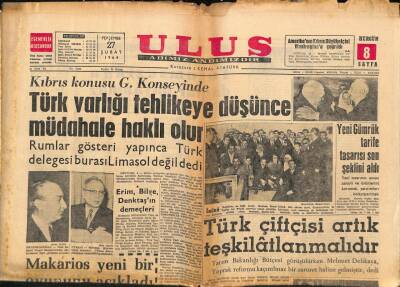 Ulus Gazetesi 27 Şubat 1964 - Sivas Valisi Atatürk Hakkında Verilecek Bir Konferansı Engelledi GZ91092 - 1