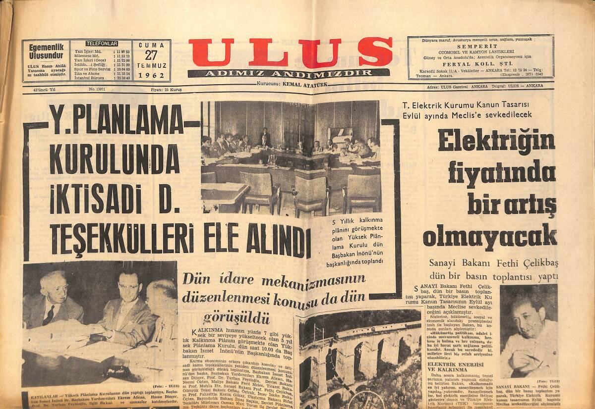 Ulus Gazetesi 27 Temmuz 1962 - Galatasaraylı Ergün'ü Fenerbahçe İstiyor - Hong Kong'un Büyük Derdi: Mülteci! GZ146872 - 1