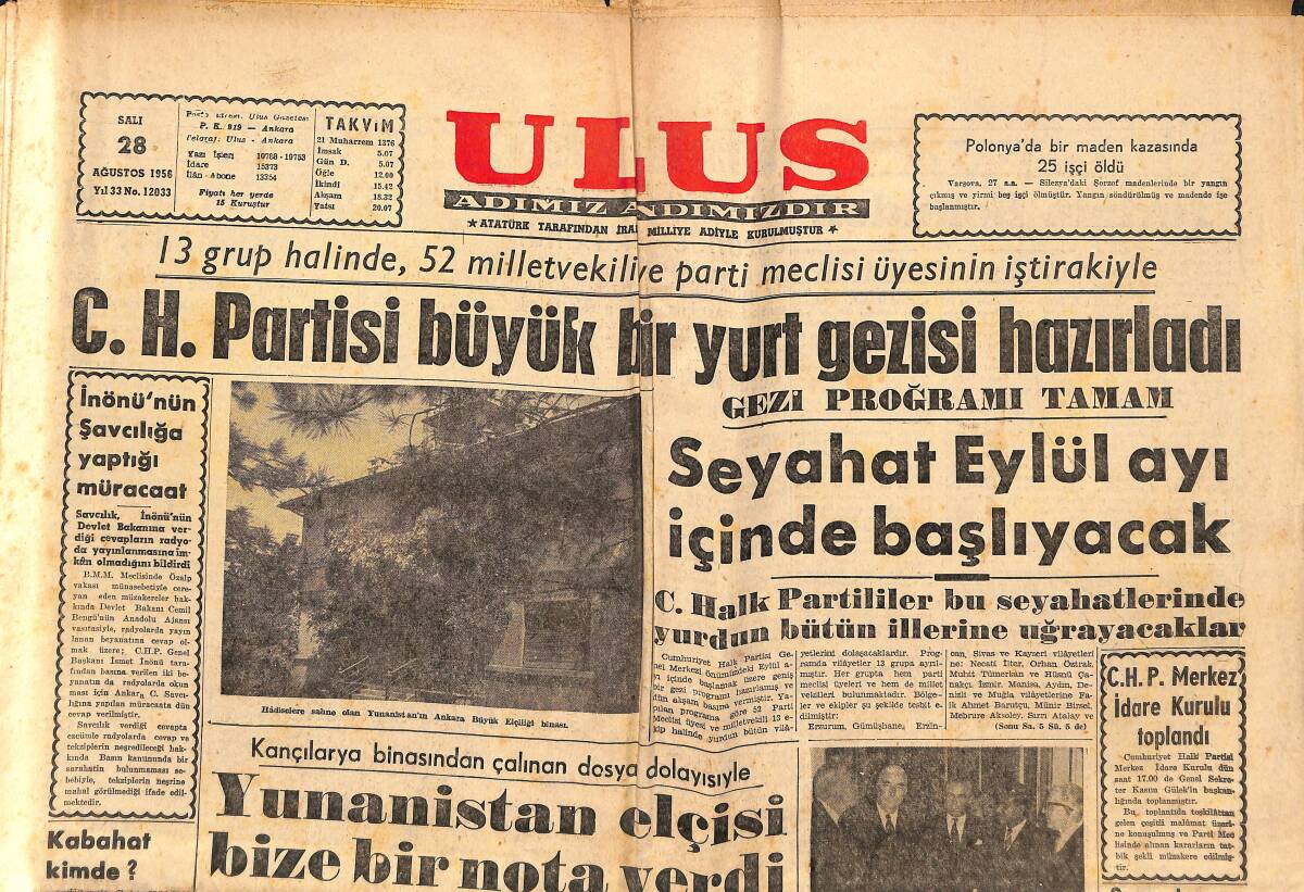 Ulus Gazetesi 28 Ağustos 1956 - Nasır'ın Propagandasını Eski Bir Nazi Şefi Yapıyor - Türkiye Atletizm Birincilikleri GZ151424 - 1