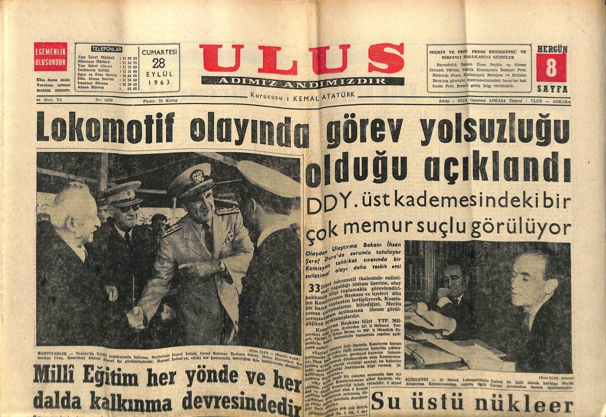 Ulus Gazetesi 28 Eylül 1963 - Lokomotif Olayında Görev Yolsuzluğu Olduğu Açıklandı GZ147292 - 1
