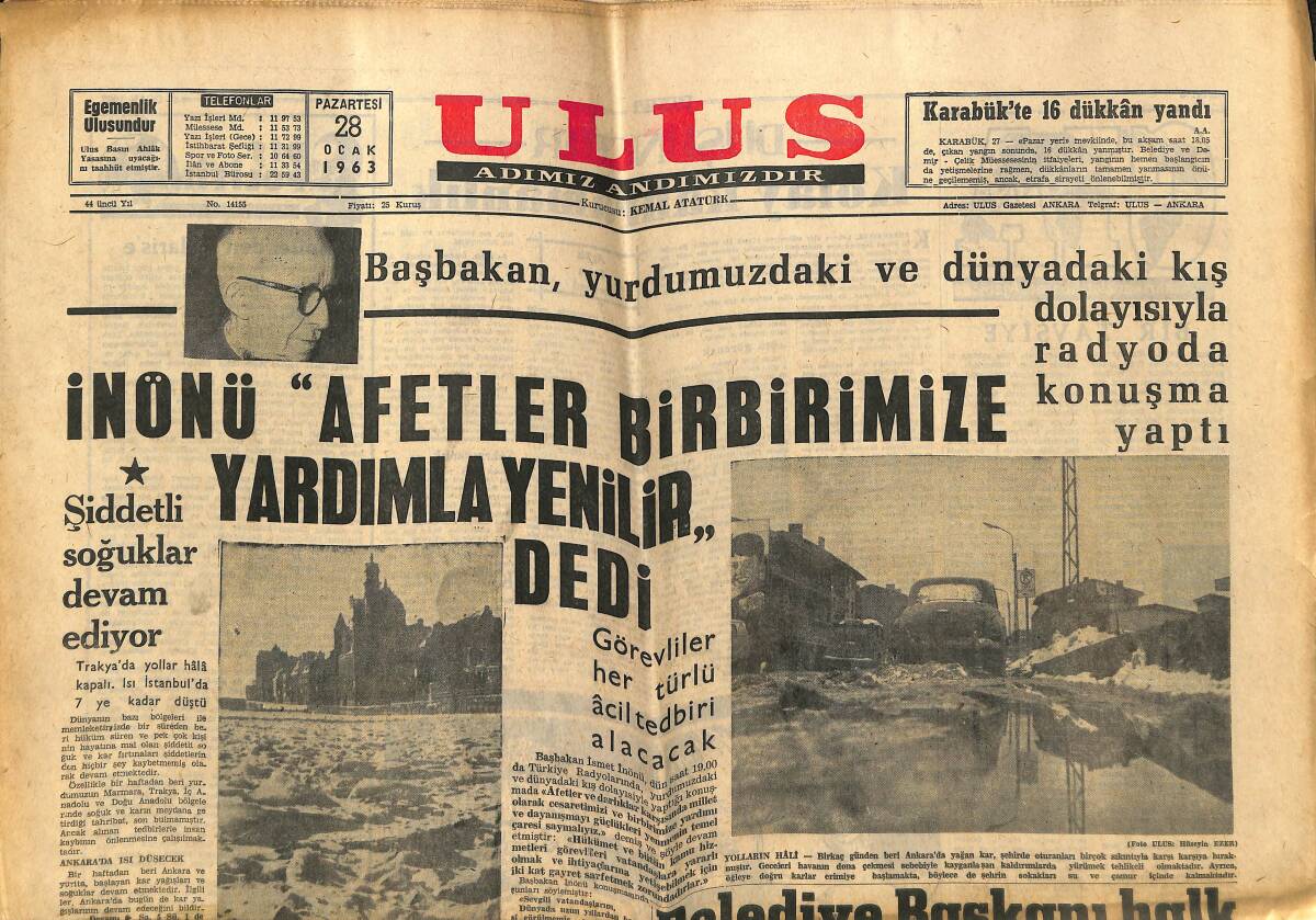 Ulus Gazetesi 28 Ocak 1963 - İran Şahı'nın Millete Mesajı - Gönül Yazar Göl Gazinosunda GZ150757 - 1