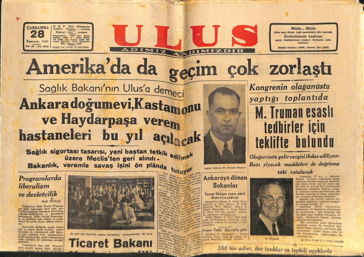 Ulus Gazetesi 28 Temmuz 1948 - Amerika'da Da Geçim Çok Zorlaştı - Ruslar Almanya'da Geniş Ölçüde Manevra Yapıyor GZ141417 - 1