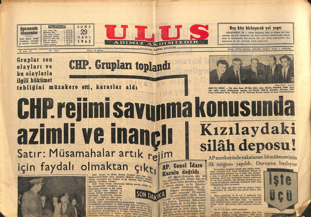 Ulus Gazetesi 29 Mart 1963 - Can Bartu İki Hafta Cezalı - Kızılay'daki Silah Deposu GZ148564 - 1
