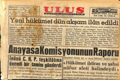 Ulus Gazetesi 29 Mayıs 1960 - Yeni Hükümet Dün Akşam İlan Edildi GZ115197 - 1
