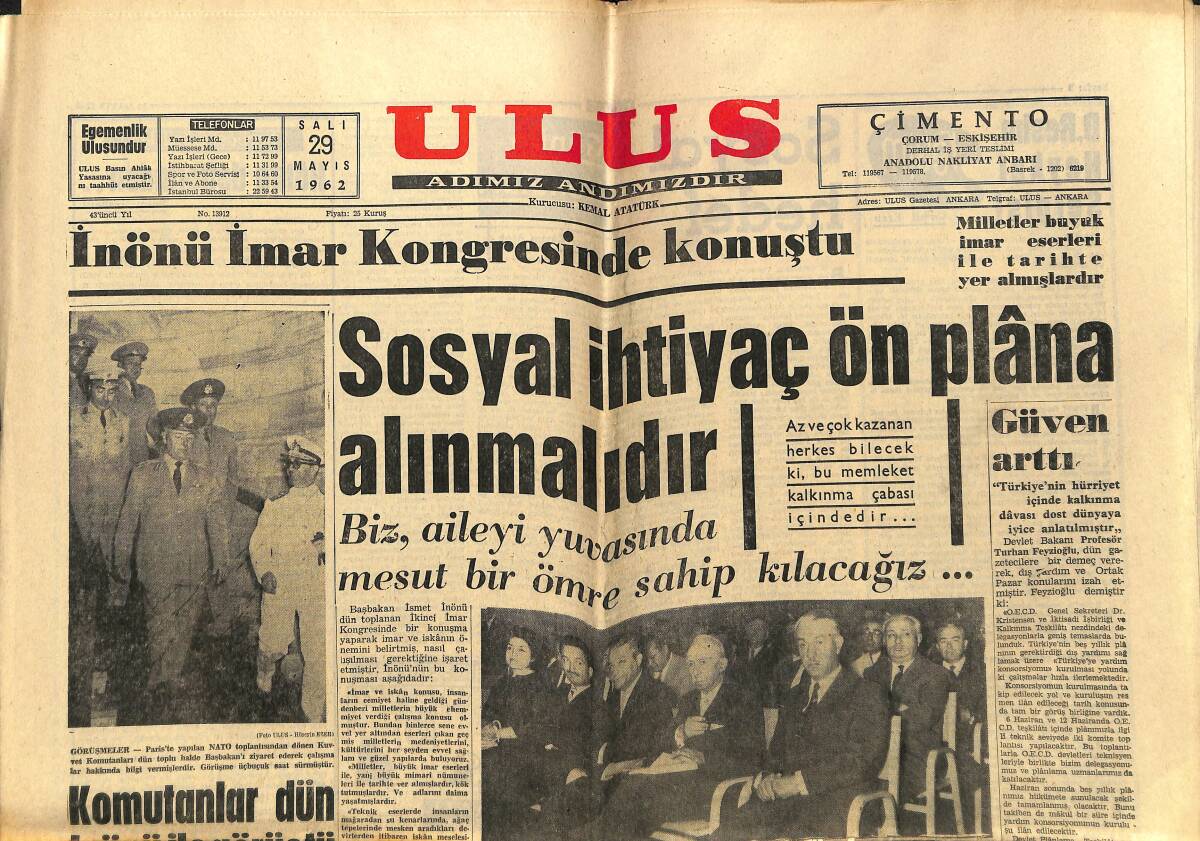 Ulus Gazetesi 29 Mayıs 1962 - Adalet Partisi Senato Grupu Hadiseli Geçti - Sosyal İhtiyaç Ön Plâna Alınmalıdır GZ148653 - 1