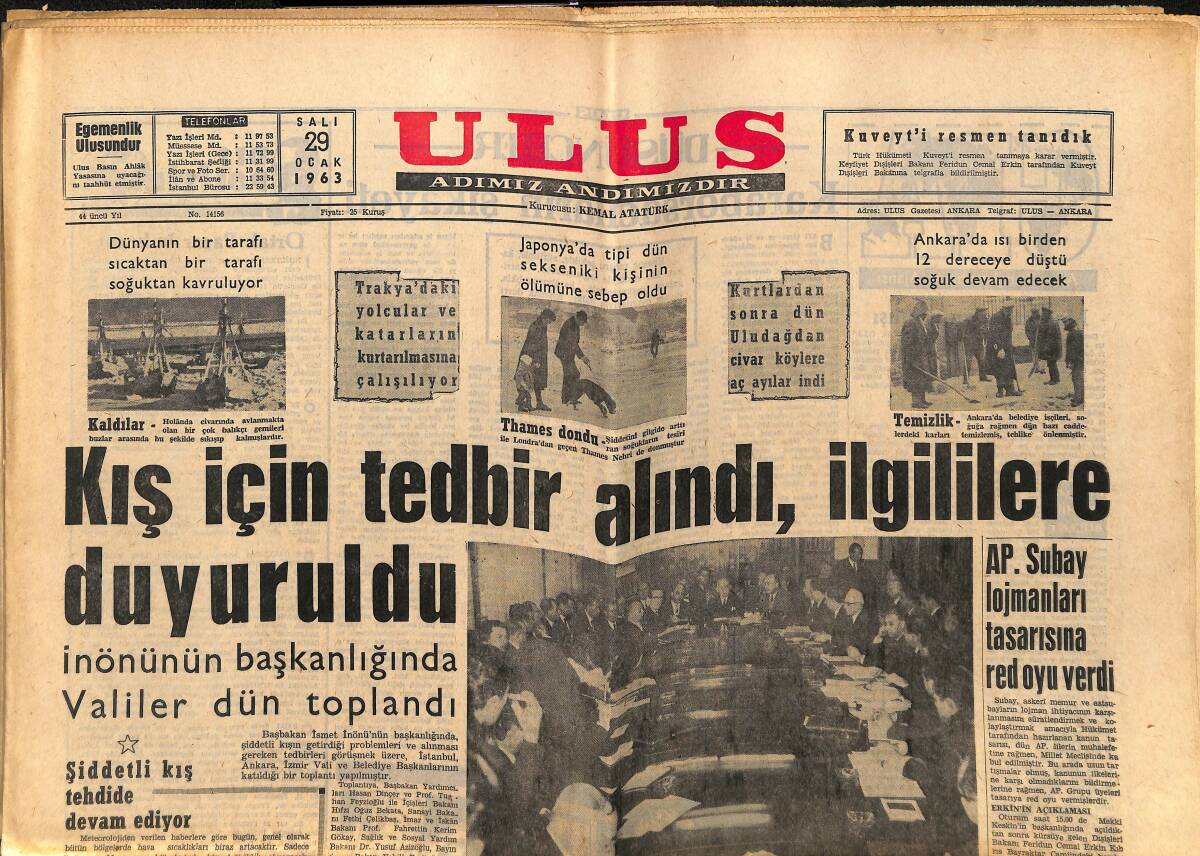 Ulus Gazetesi 29 Ocak 1963 - Atatürk İlkelerinden Asla Taviz Vermiyoruz - Pele Ve Takımı Santos - Gönül Yazar Göl Gazinosu GZ148552 - 1